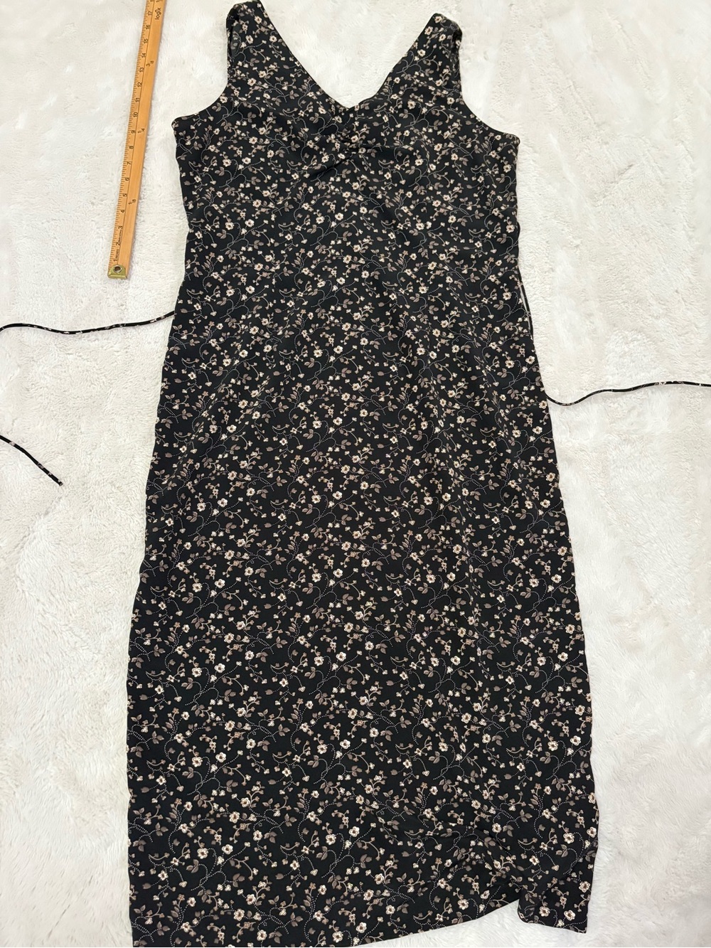 Black Floral Maxi Slip Dress with V-Neck